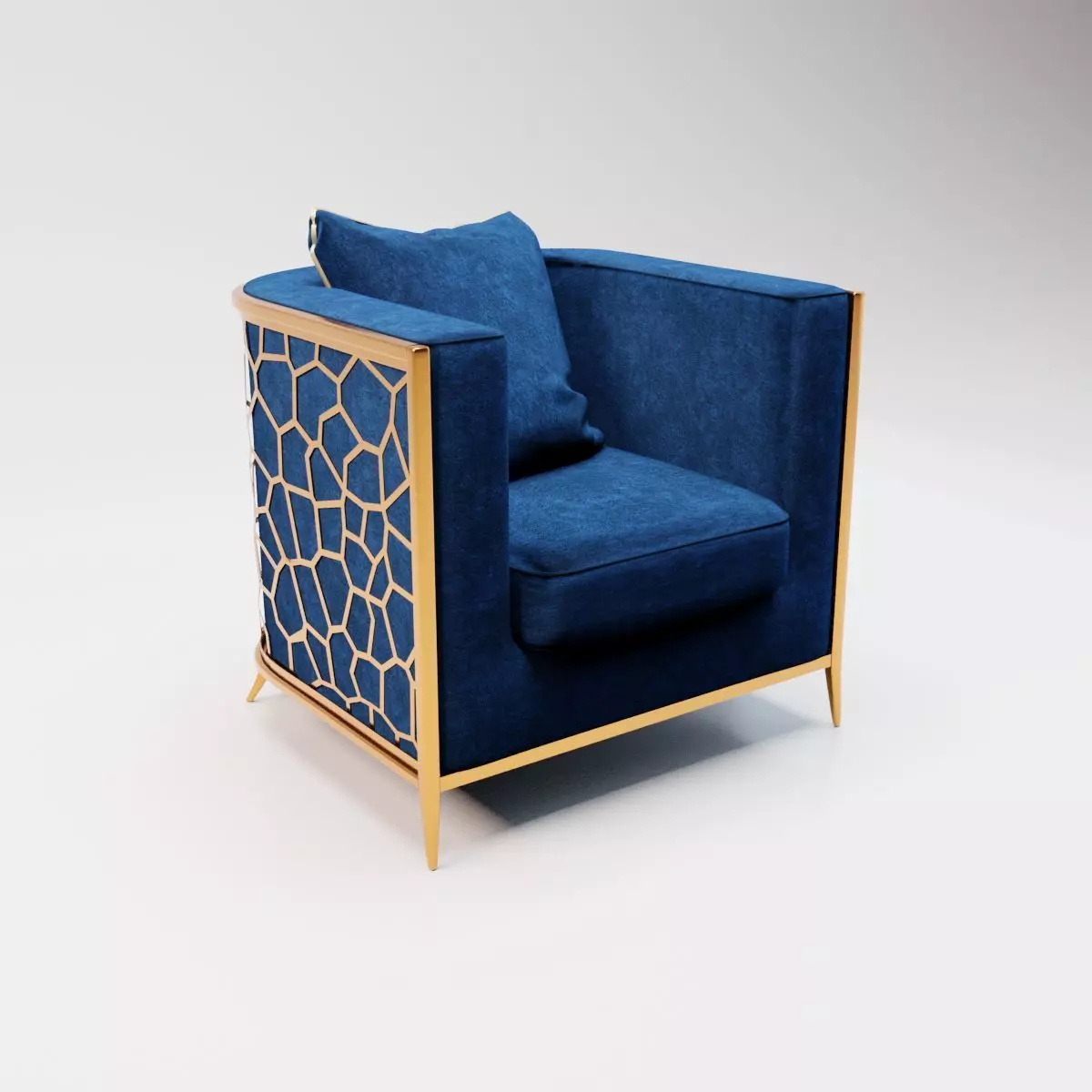 58 - Susan - Navy Blue Velvet and Gold Armchair 3D model