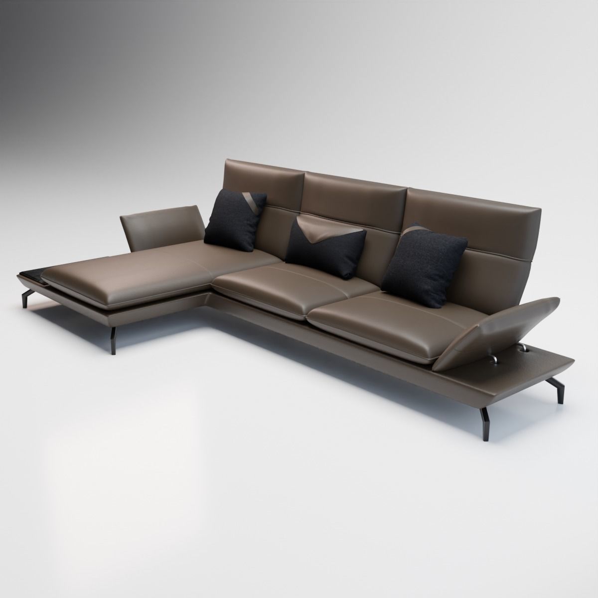 14 - Johnie Brown Leather Corner Sofa 3D model_4