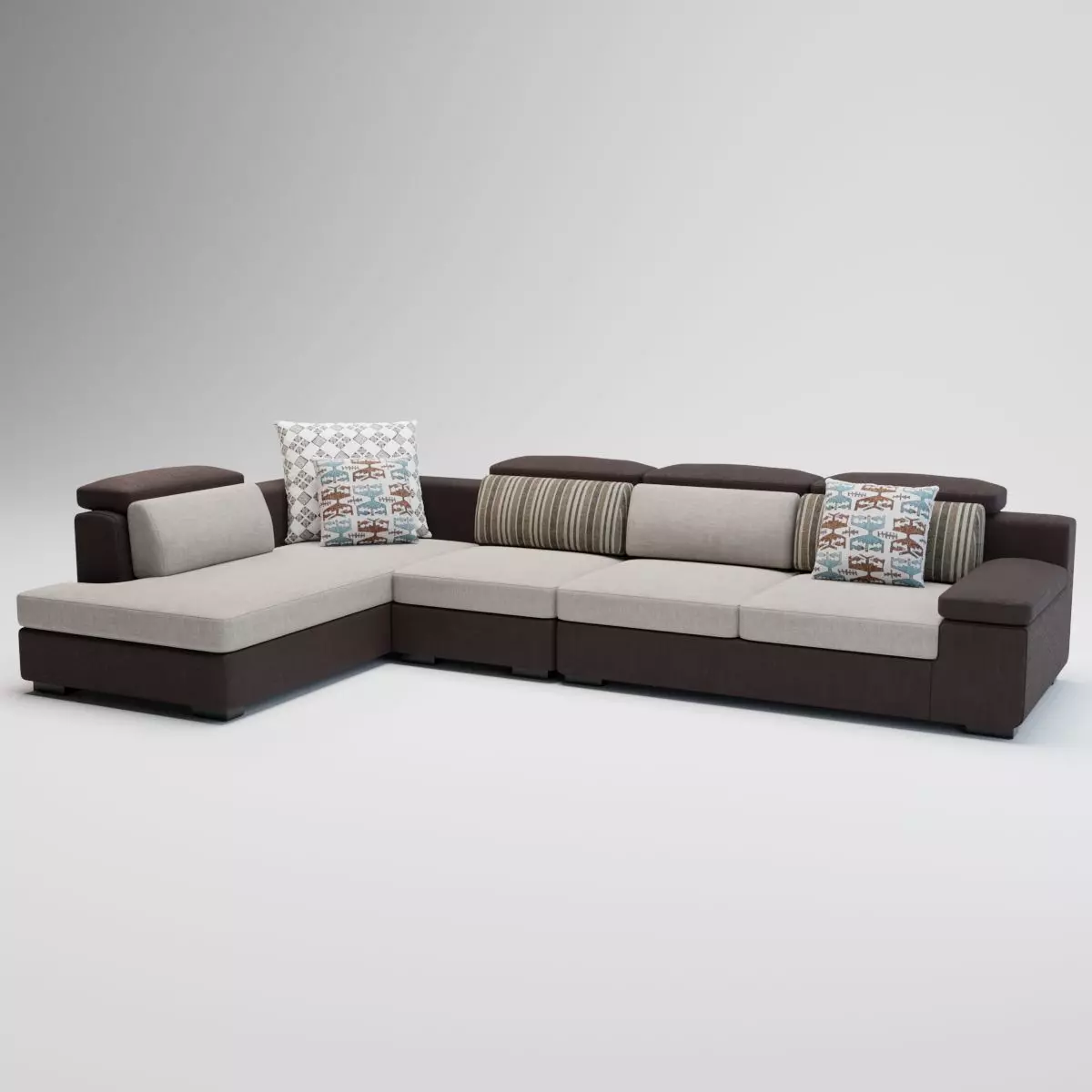 12 - Sanford - Brown - Fabric Corner Sofa 3D model_0