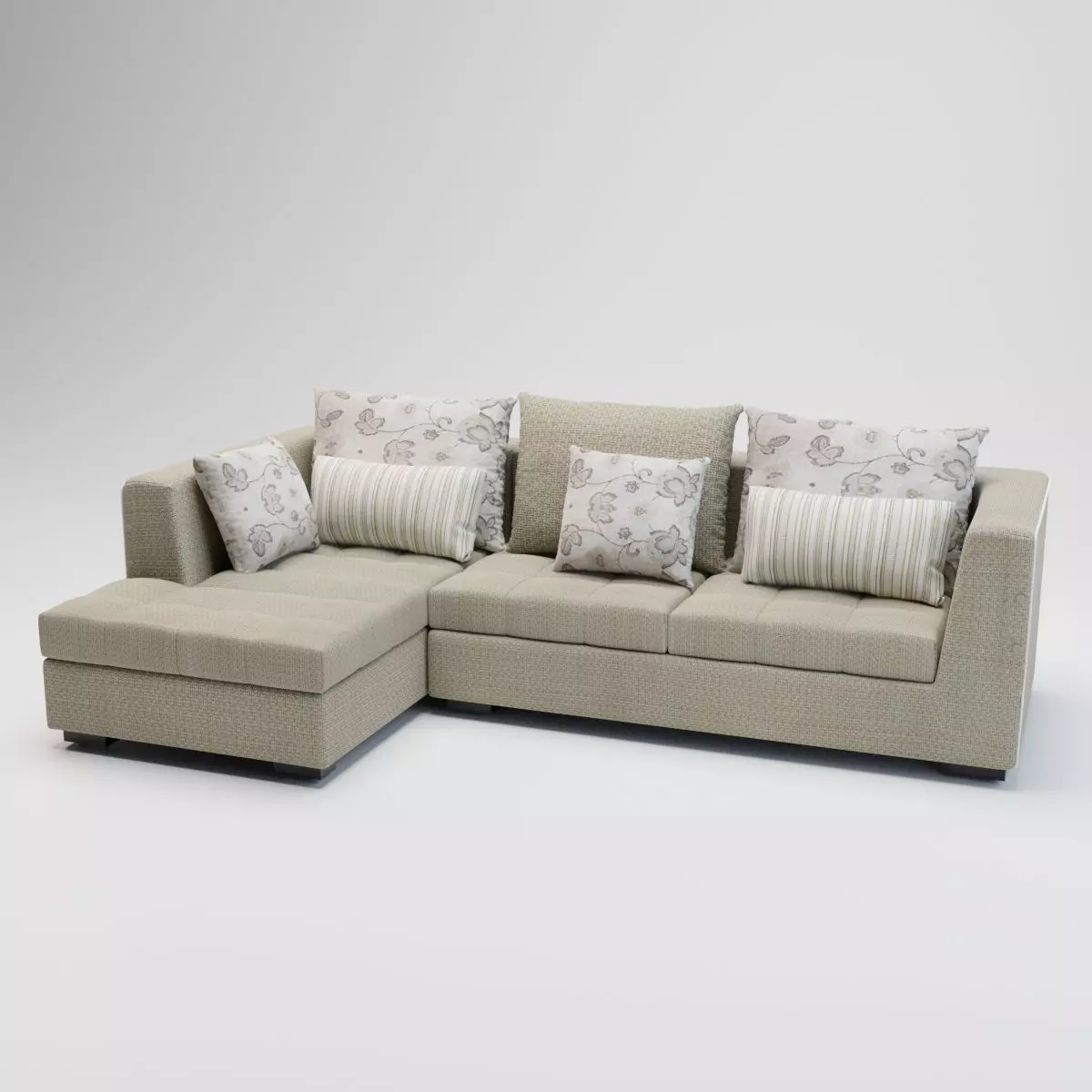 10 - Florene - Cream Fabric Corner Sofa 3D model_0