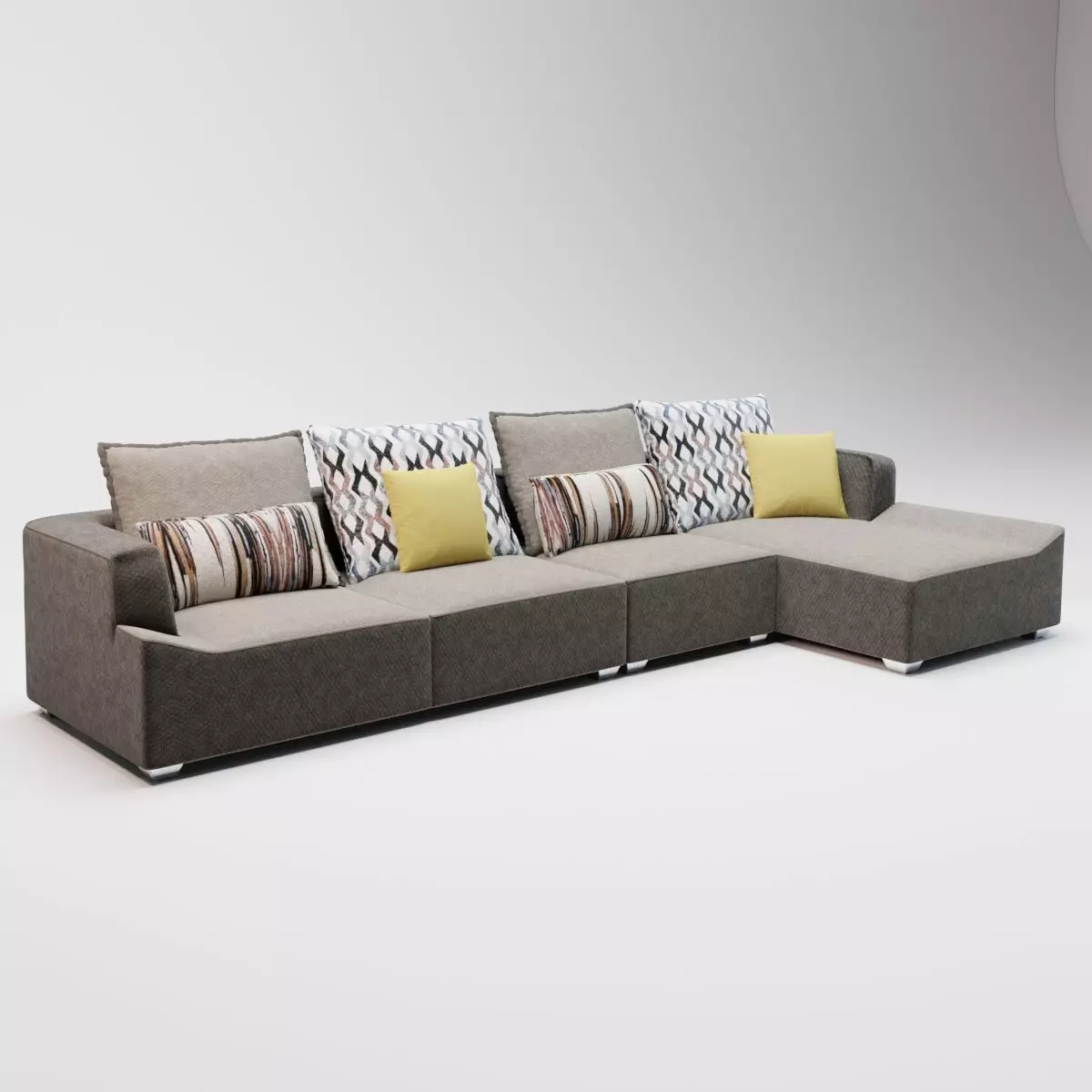 07 - Canyon - Brown and Beige Fabric Corner Sofa 3D model_0