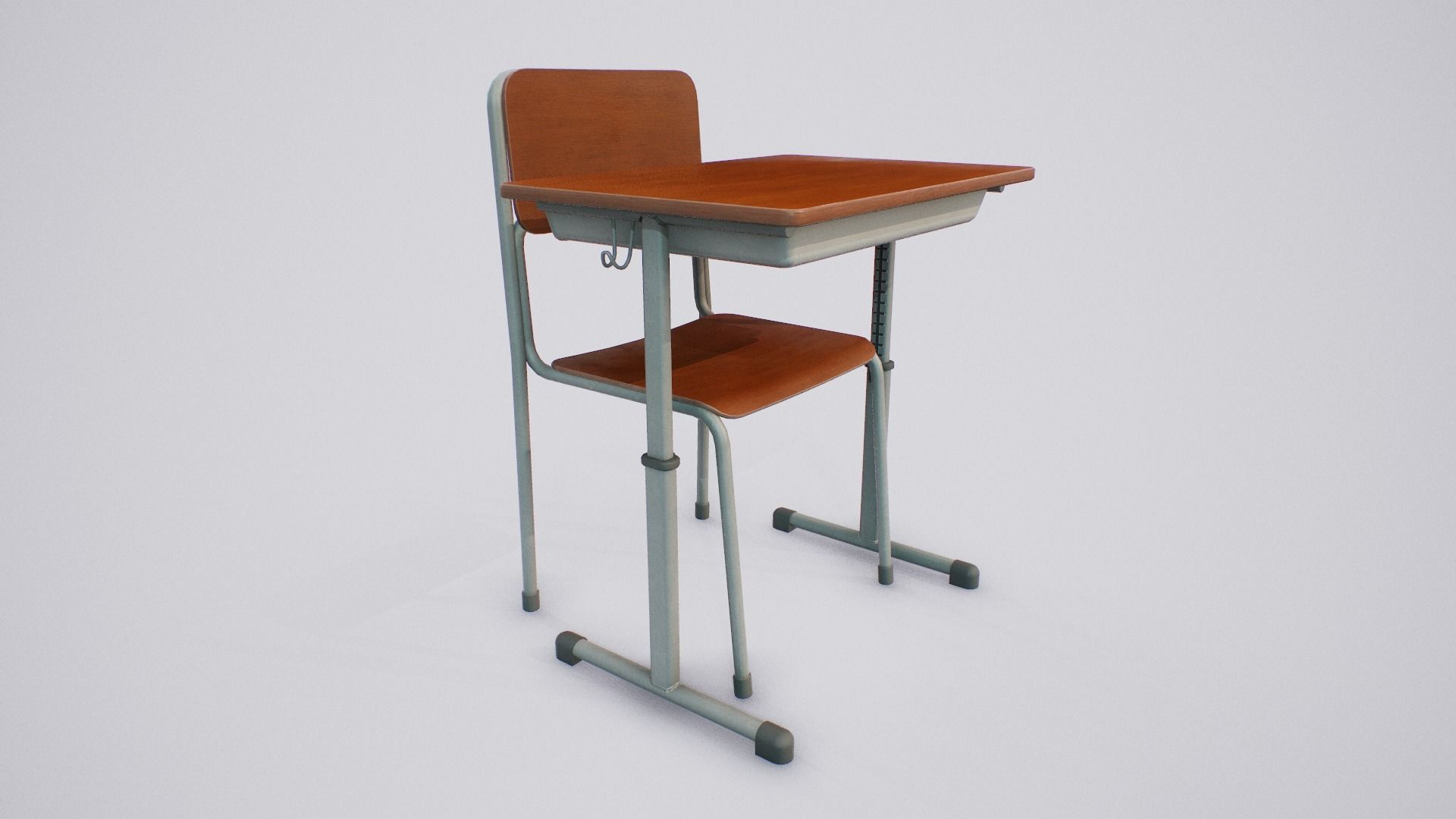 Japanese School Desk and Chair Low-poly 3D model_8