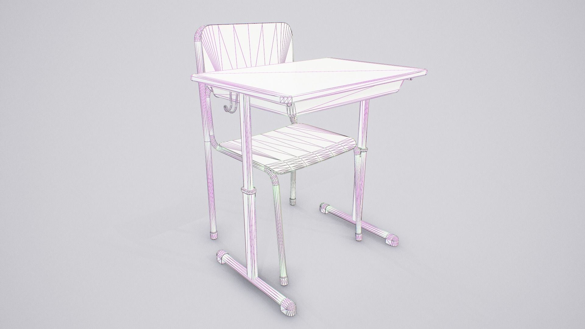 Japanese School Desk and Chair Low-poly 3D model_12