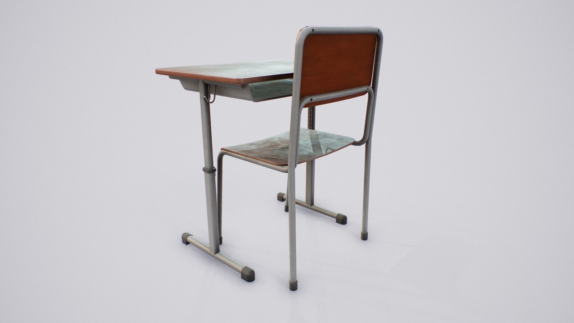 Japanese School Desk and Chair Low-poly 3D model_6