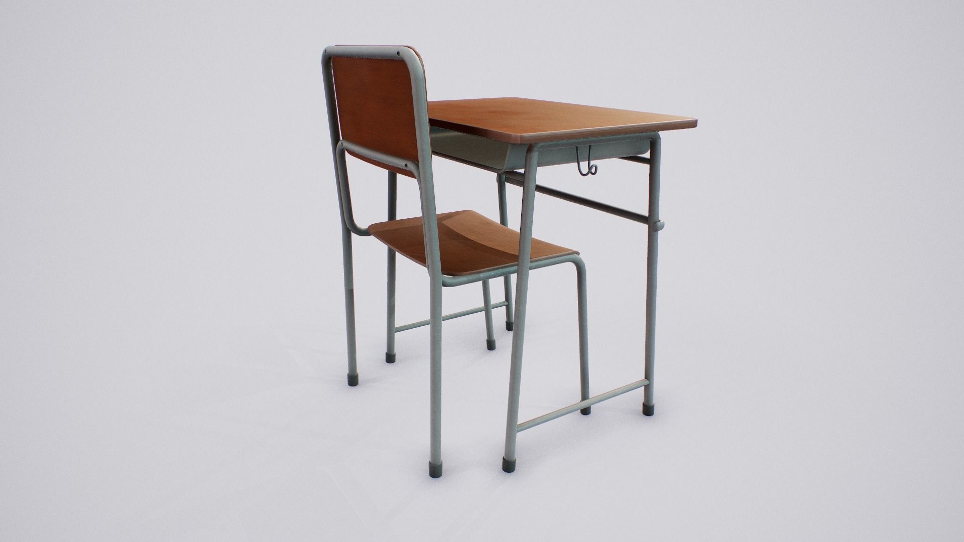 Japanese School Desk and Chair Low-poly 3D model_3