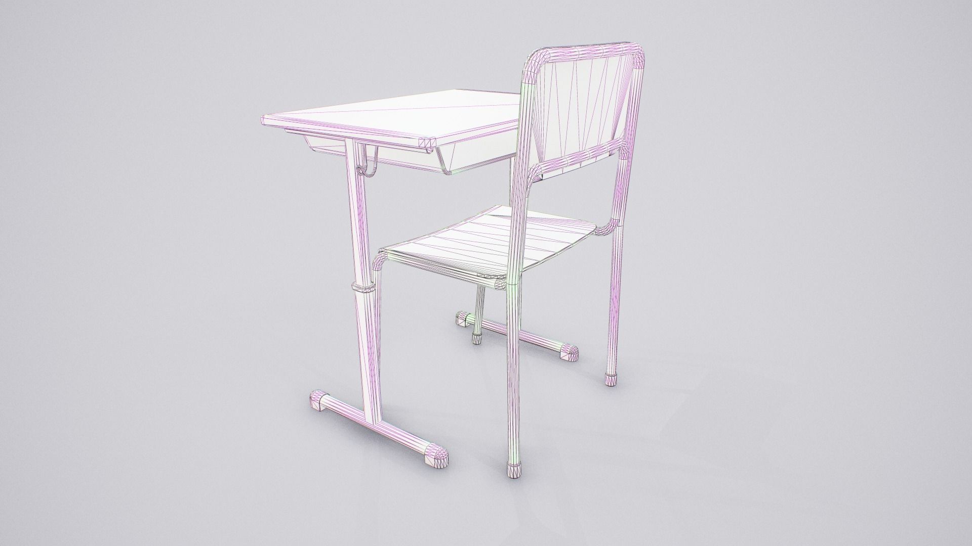 Japanese School Desk and Chair Low-poly 3D model_10