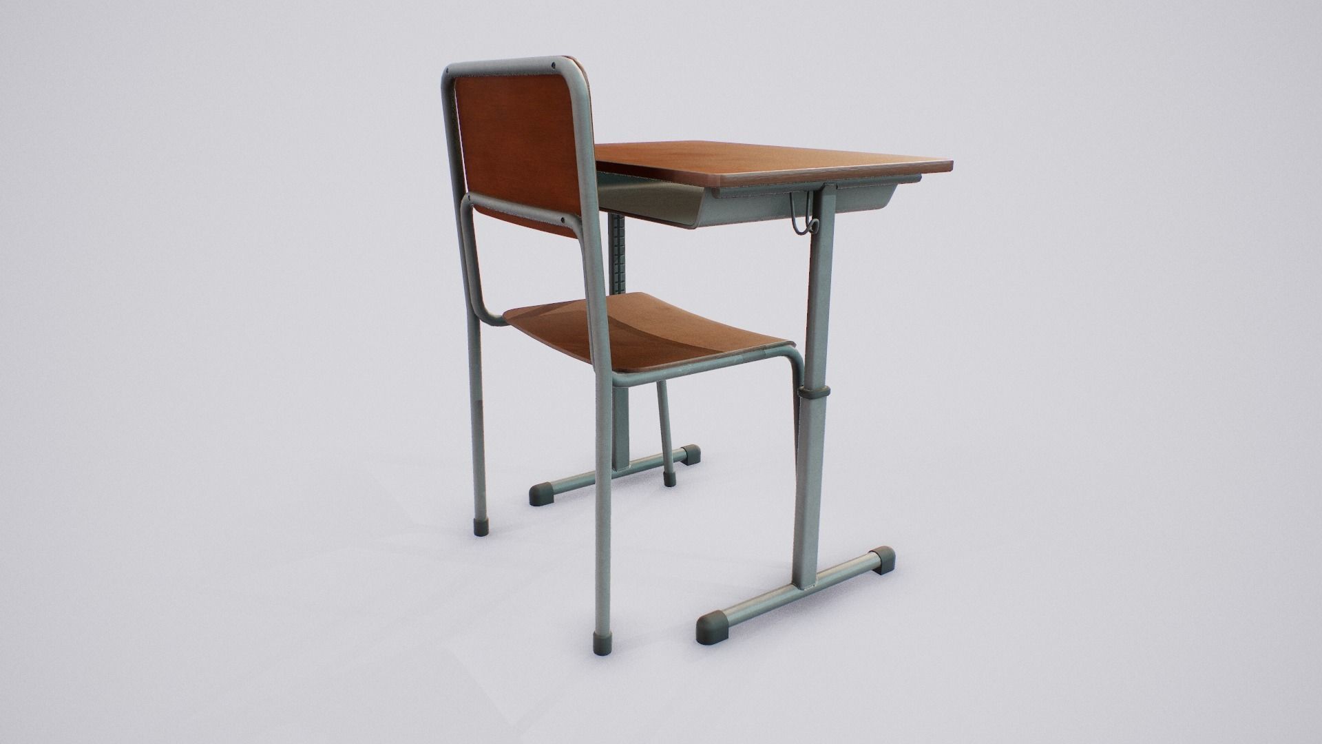 Japanese School Desk and Chair Low-poly 3D model_7