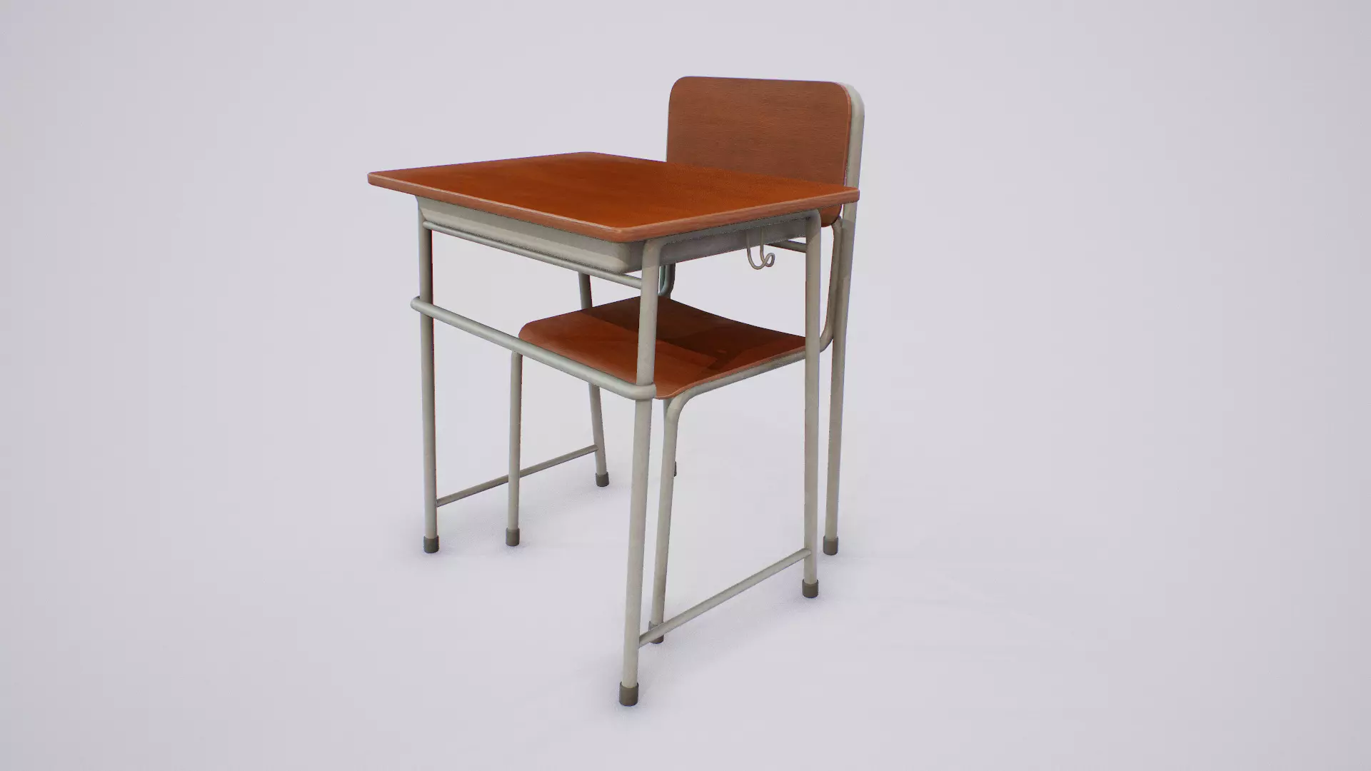 Japanese School Desk and Chair Low-poly 3D model_0