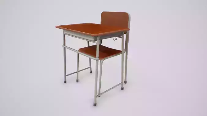 Japanese School Desk and Chair Low-poly 3D model