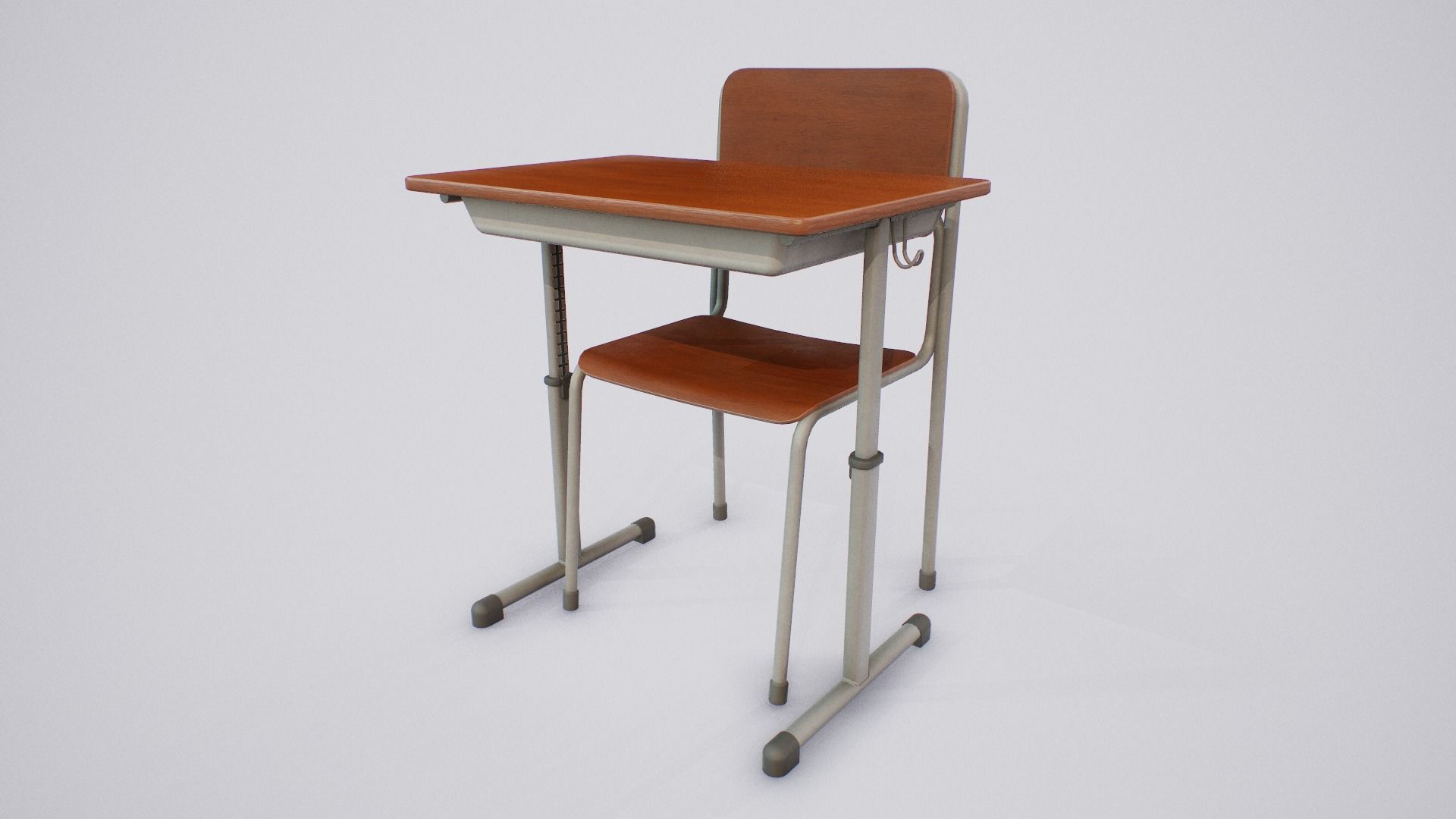 Japanese School Desk and Chair Low-poly 3D model_5