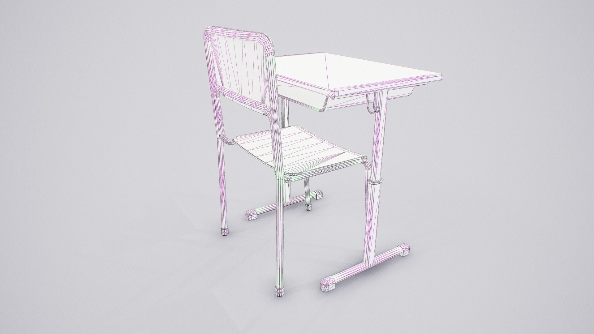 Japanese School Desk and Chair Low-poly 3D model_11