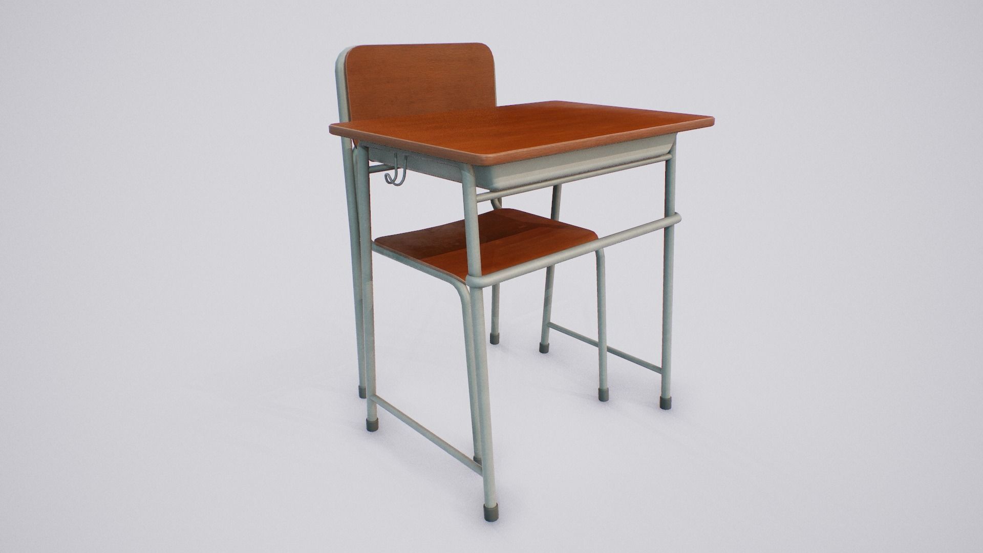 Japanese School Desk and Chair Low-poly 3D model_4