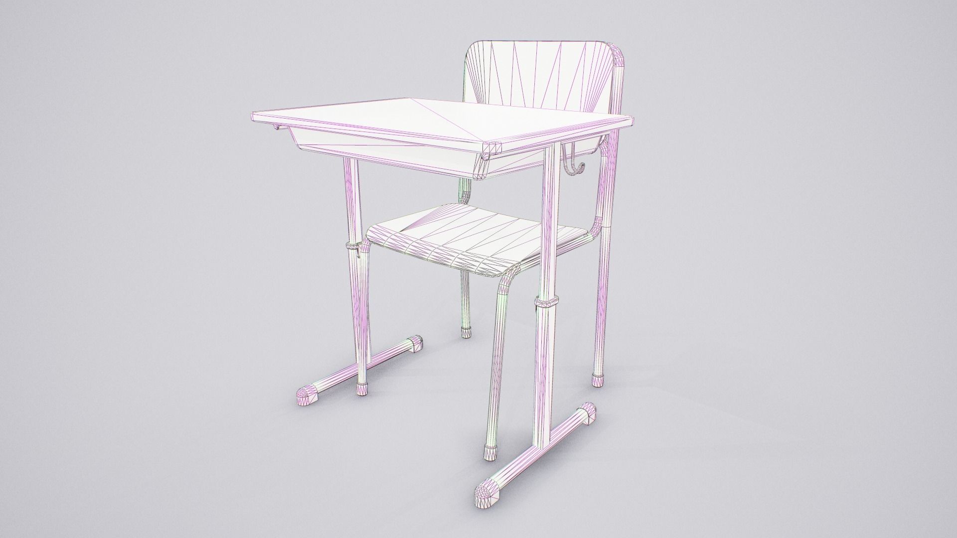 Japanese School Desk and Chair Low-poly 3D model_9