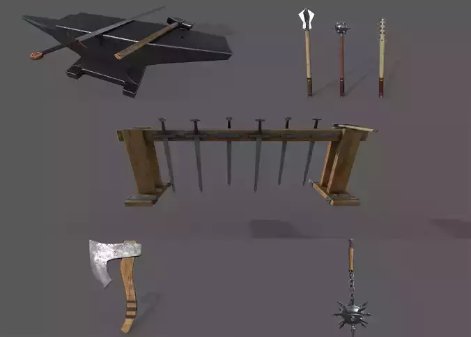  MEDIEVAL  Weapons t PACK 3D Model Collection 