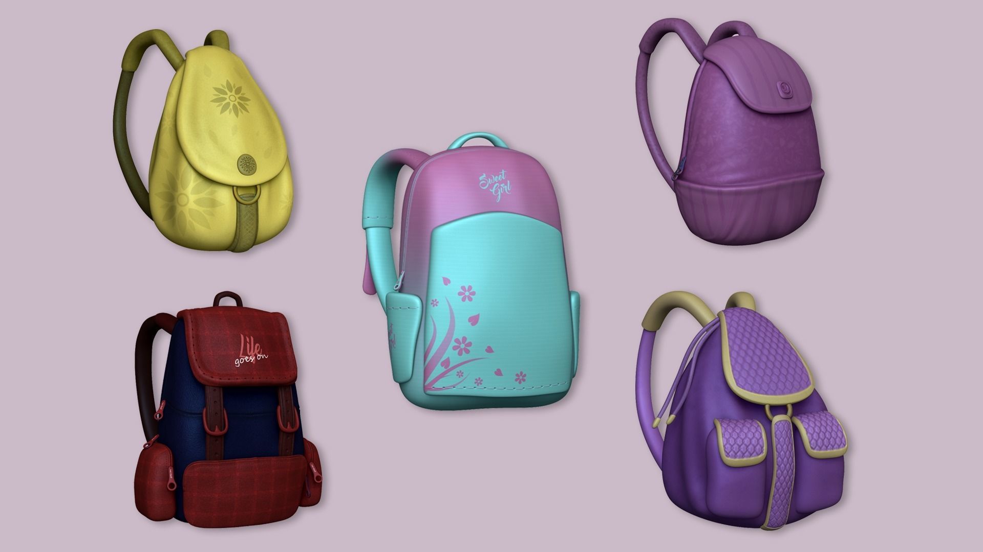 17 Backpacks Complete - Soldiers - Girls - Camping 3D Model Collection_3