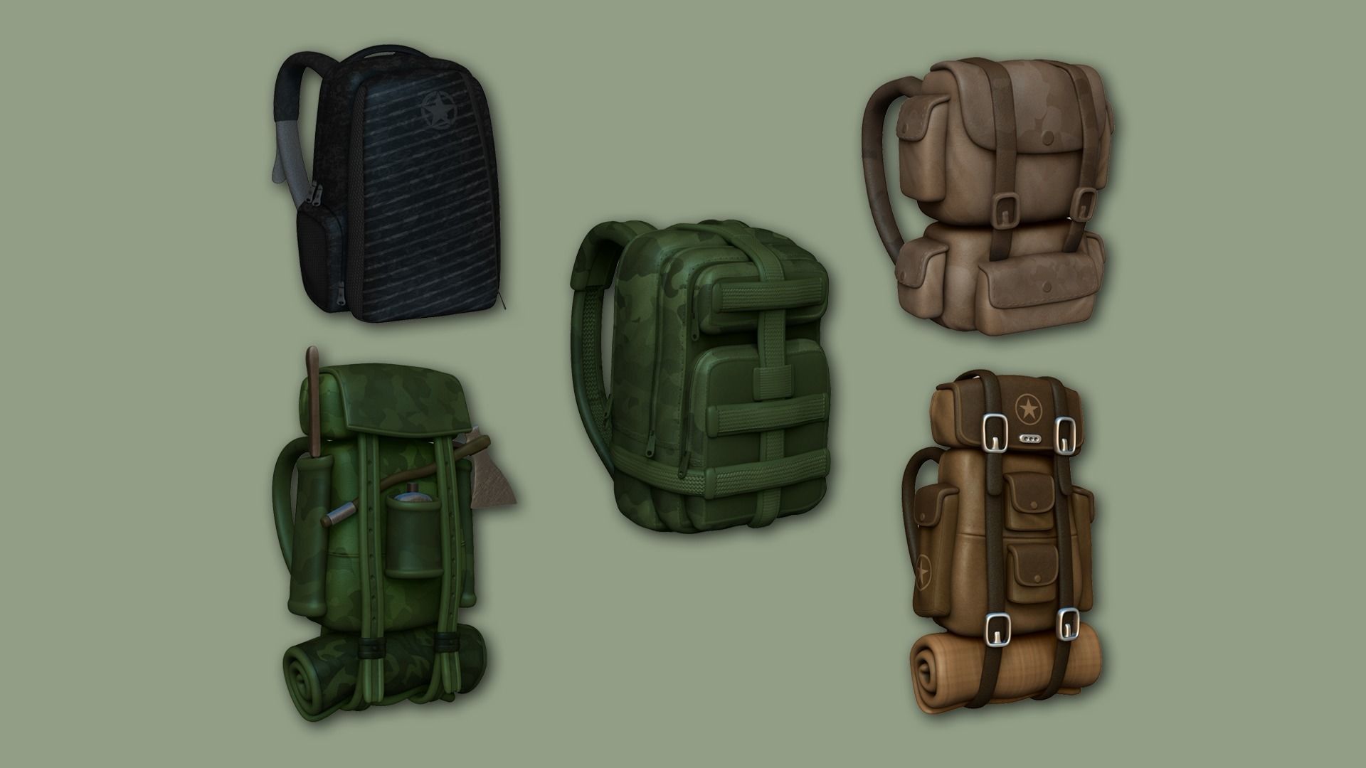 17 Backpacks Complete - Soldiers - Girls - Camping 3D Model Collection_1