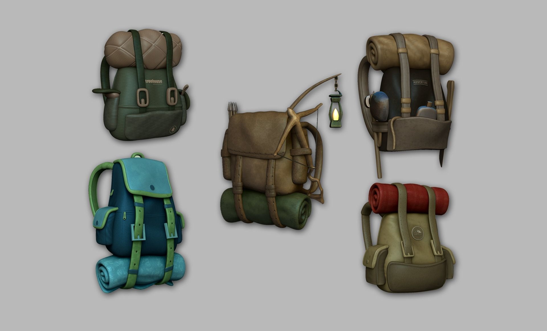 17 Backpacks Complete - Soldiers - Girls - Camping 3D Model Collection_2
