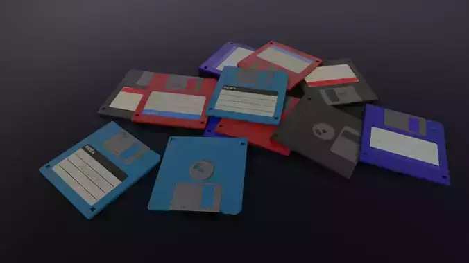 Four pieces of dirty floppy disks Low-poly 3D model
