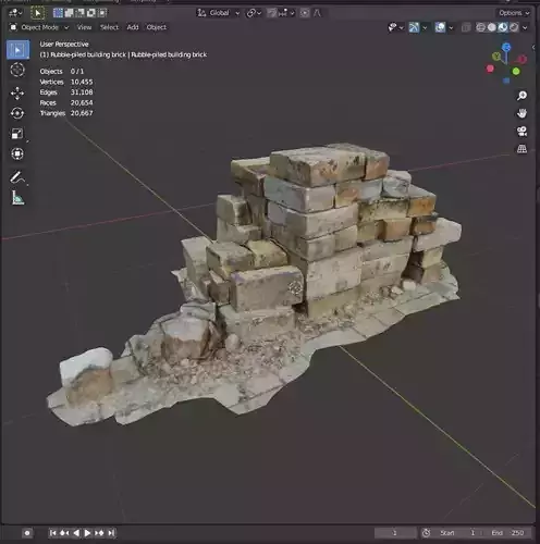 Rubble piled building brick for city construction or environment 3D model