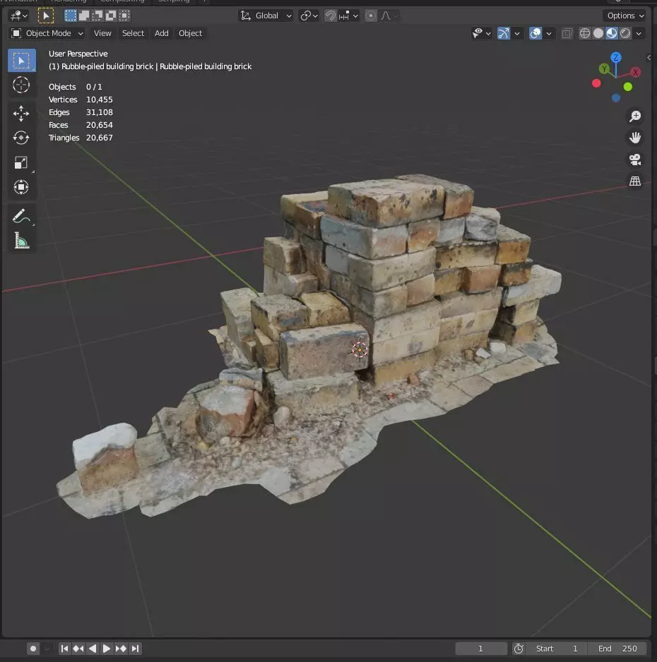 Rubble piled building brick for city construction or environment 3D model_0