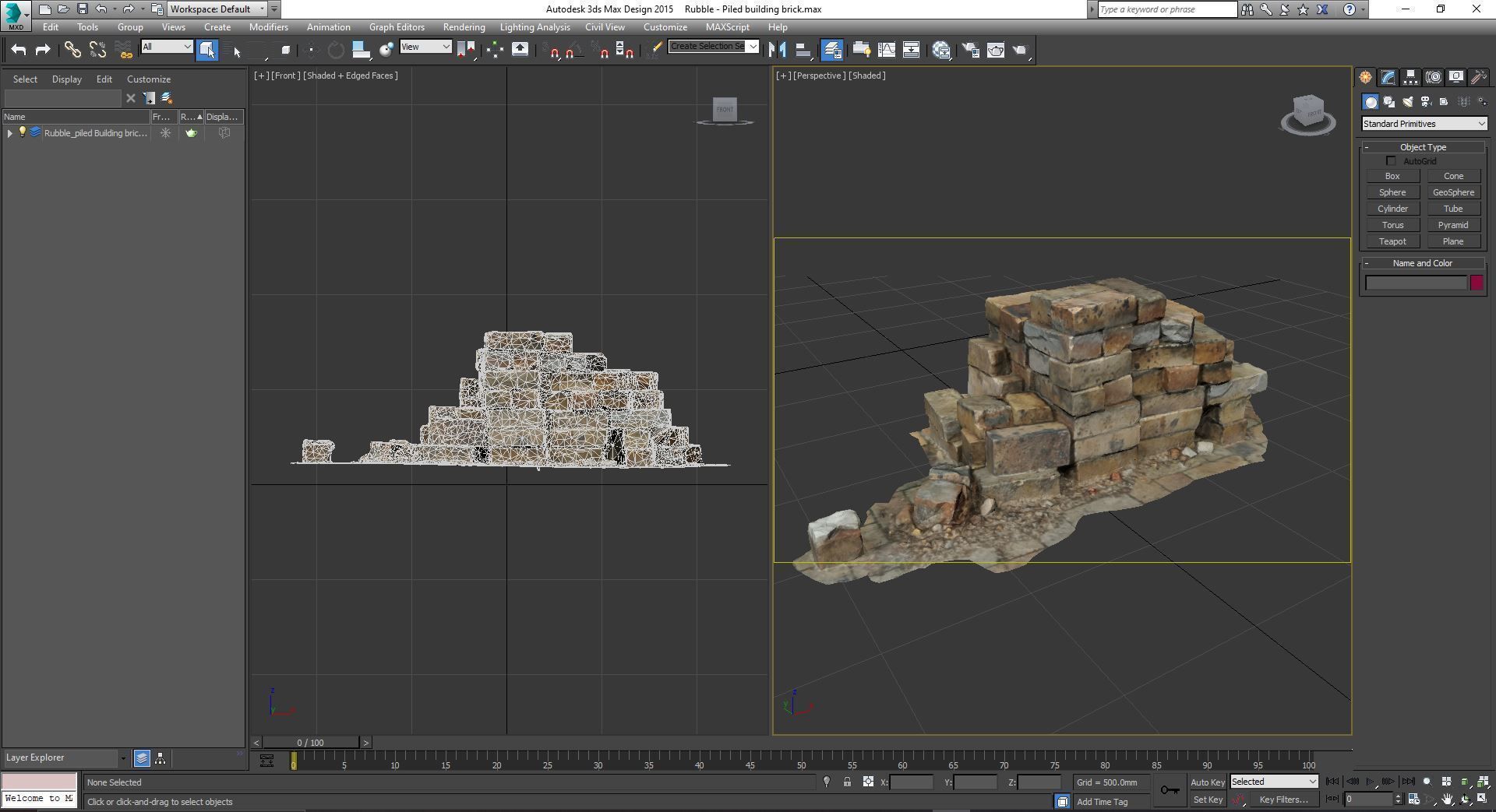 Rubble piled building brick for city construction or environment 3D model_4