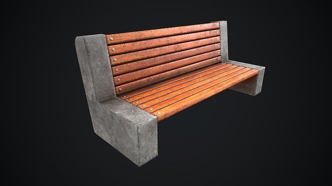 Wooden Bench Worn Damaged Low-poly 3D model
