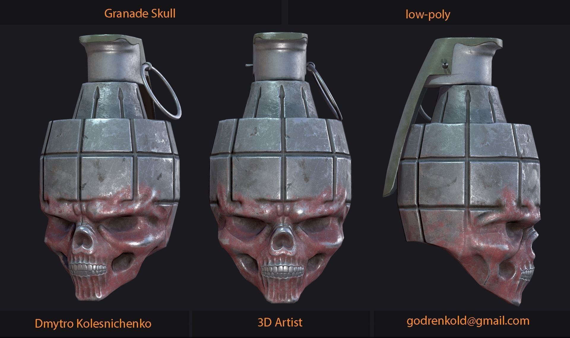 Grenade Skull Low-poly 3D model_3