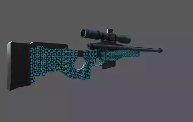 Blue AWP Sniper Rifle game ready Low-poly 3D model