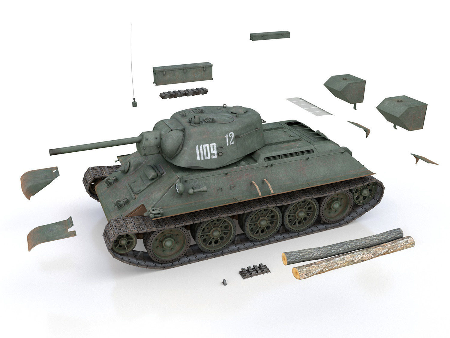 T-34-76 UZTM - Model 1942 - Soviet tank - 1109 3D model_11