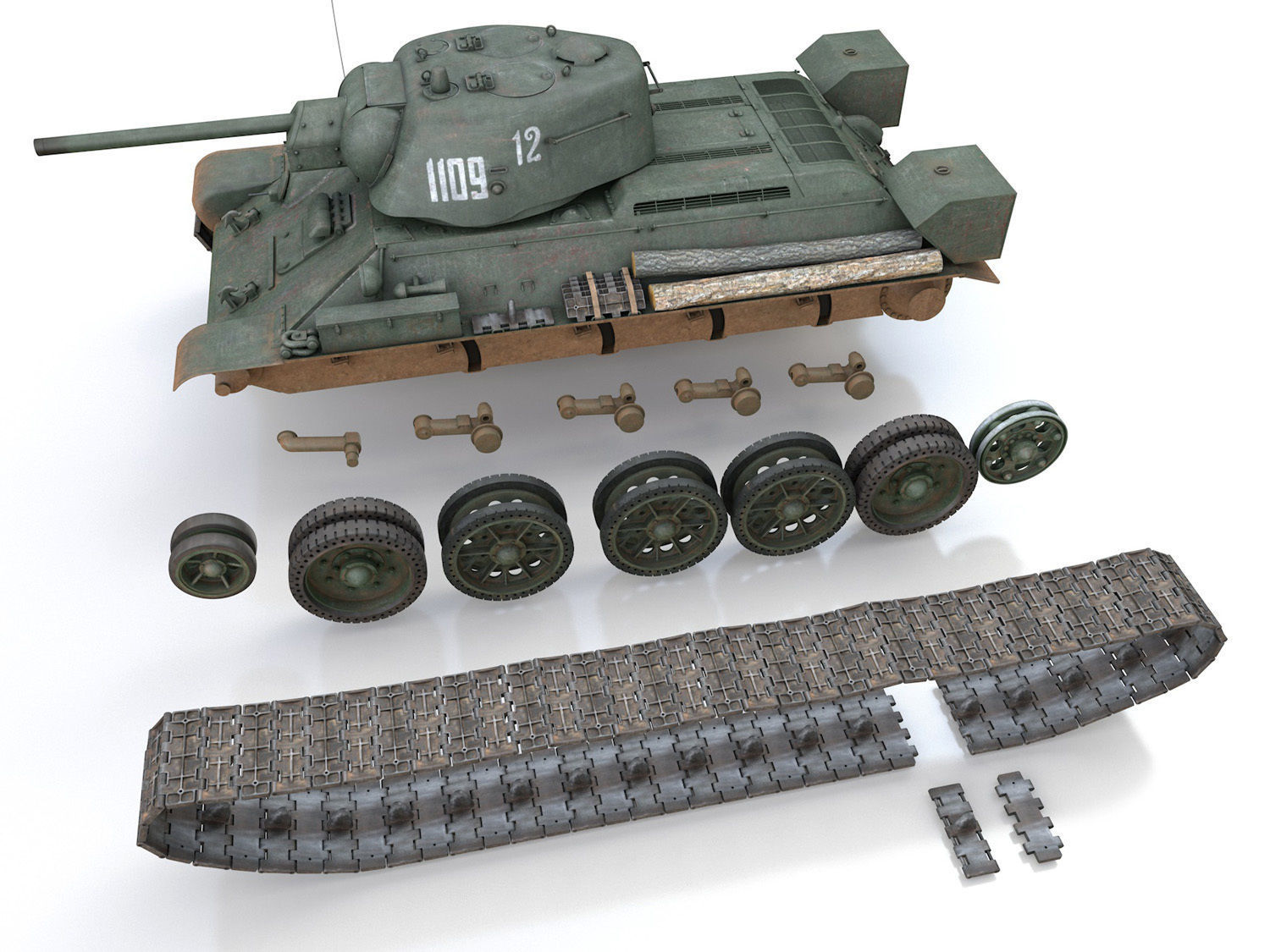 T-34-76 UZTM - Model 1942 - Soviet tank - 1109 3D model_10