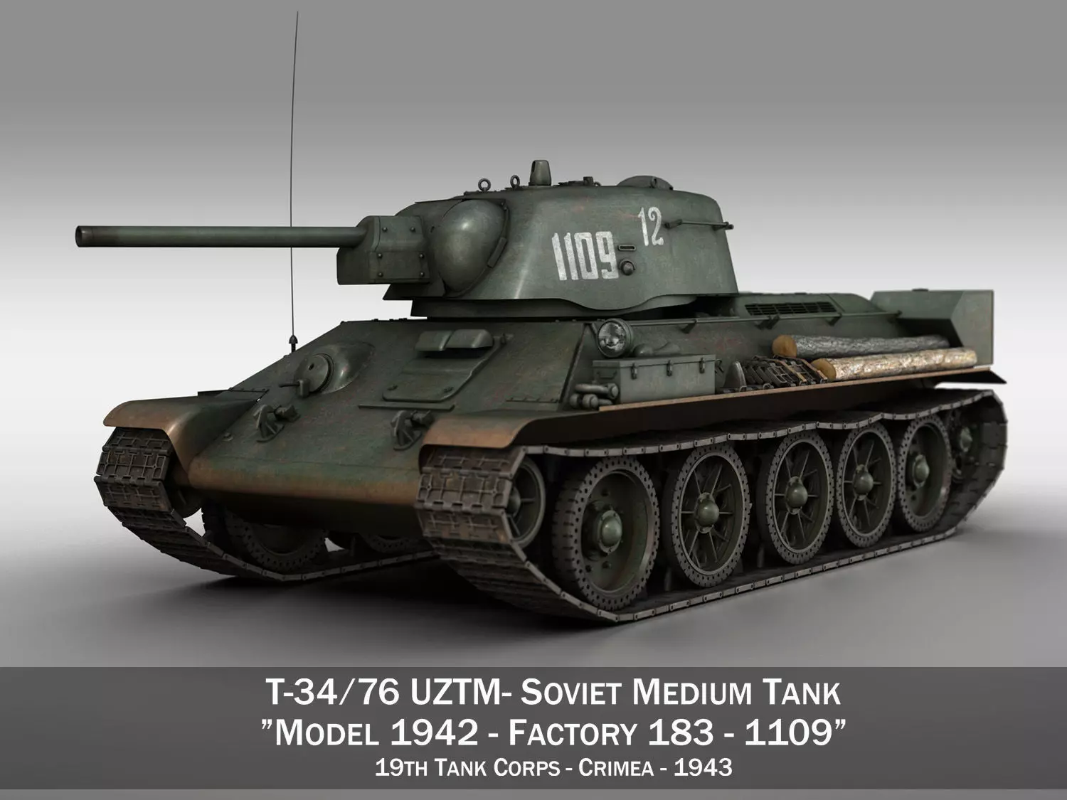 T-34-76 UZTM - Model 1942 - Soviet tank - 1109 3D model_0