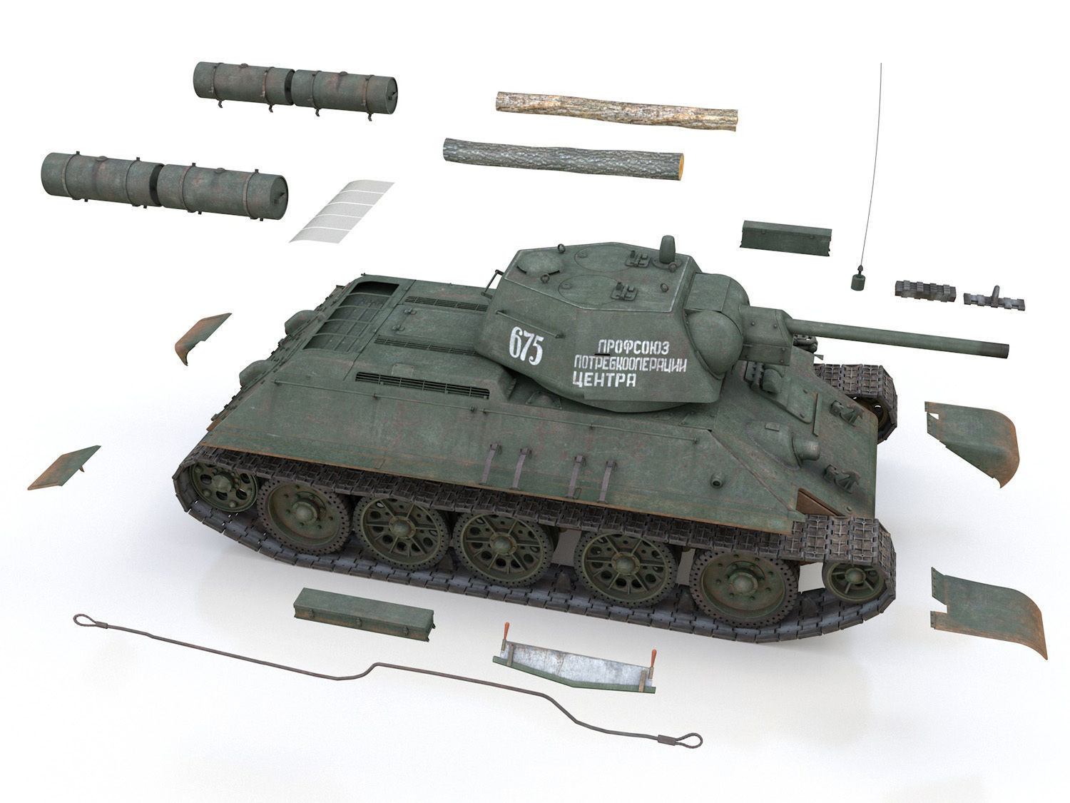 OT-34-76 - Soviet Flamethrower Tank - 675 3D model_12