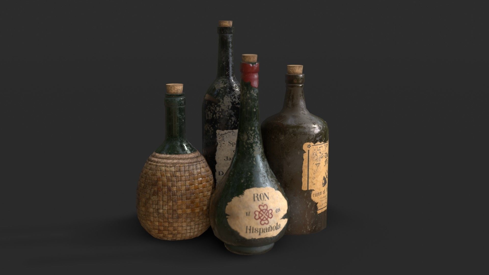 Old Rum Bottles Low-poly 3D model_9