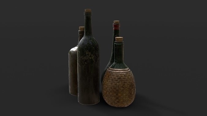 Old Rum Bottles Low-poly 3D model 7