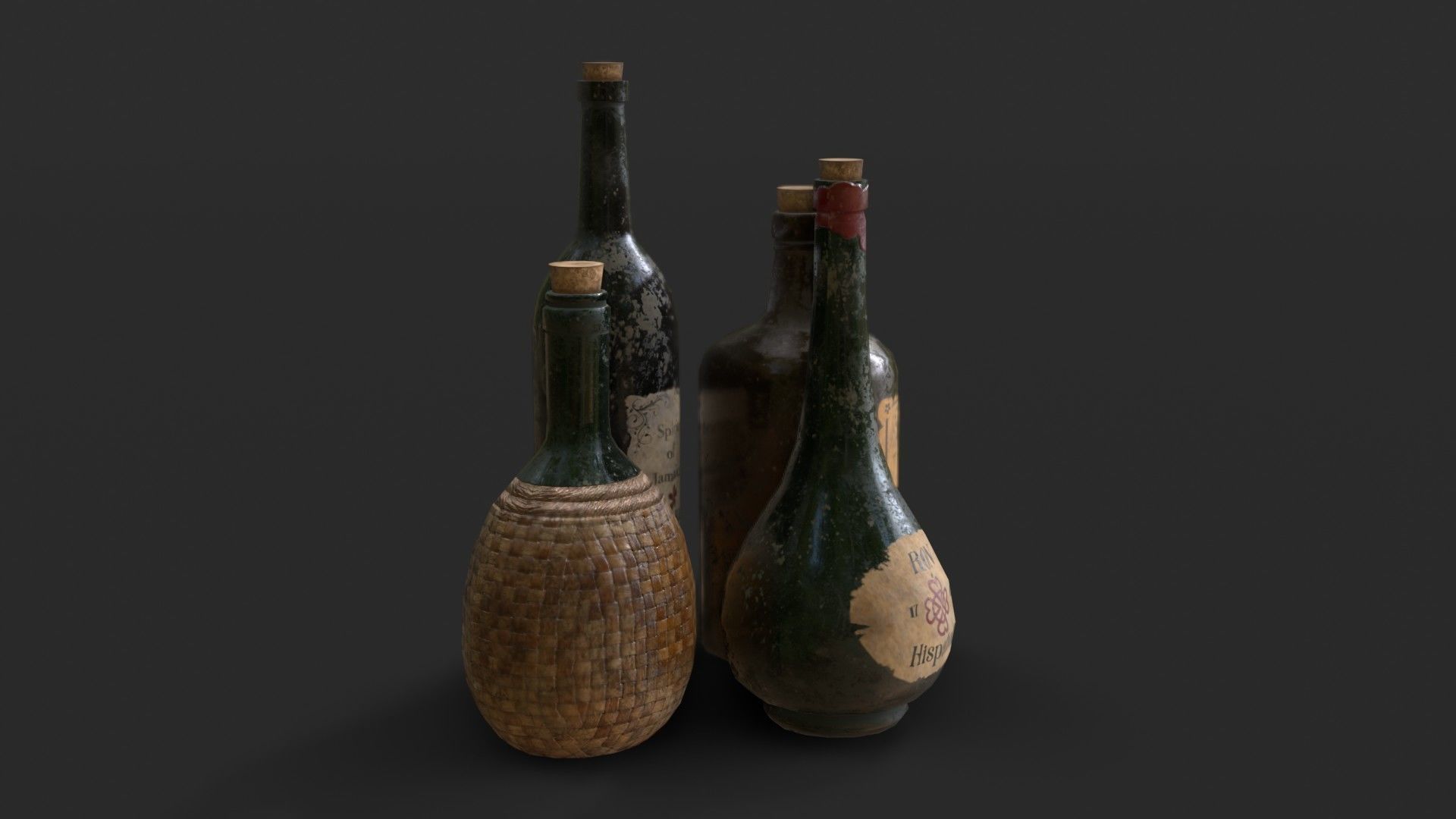 Old Rum Bottles Low-poly 3D model_8