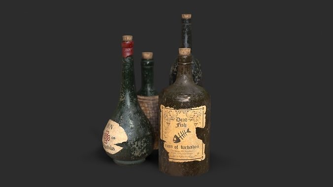Old Rum Bottles Low-poly 3D model 3