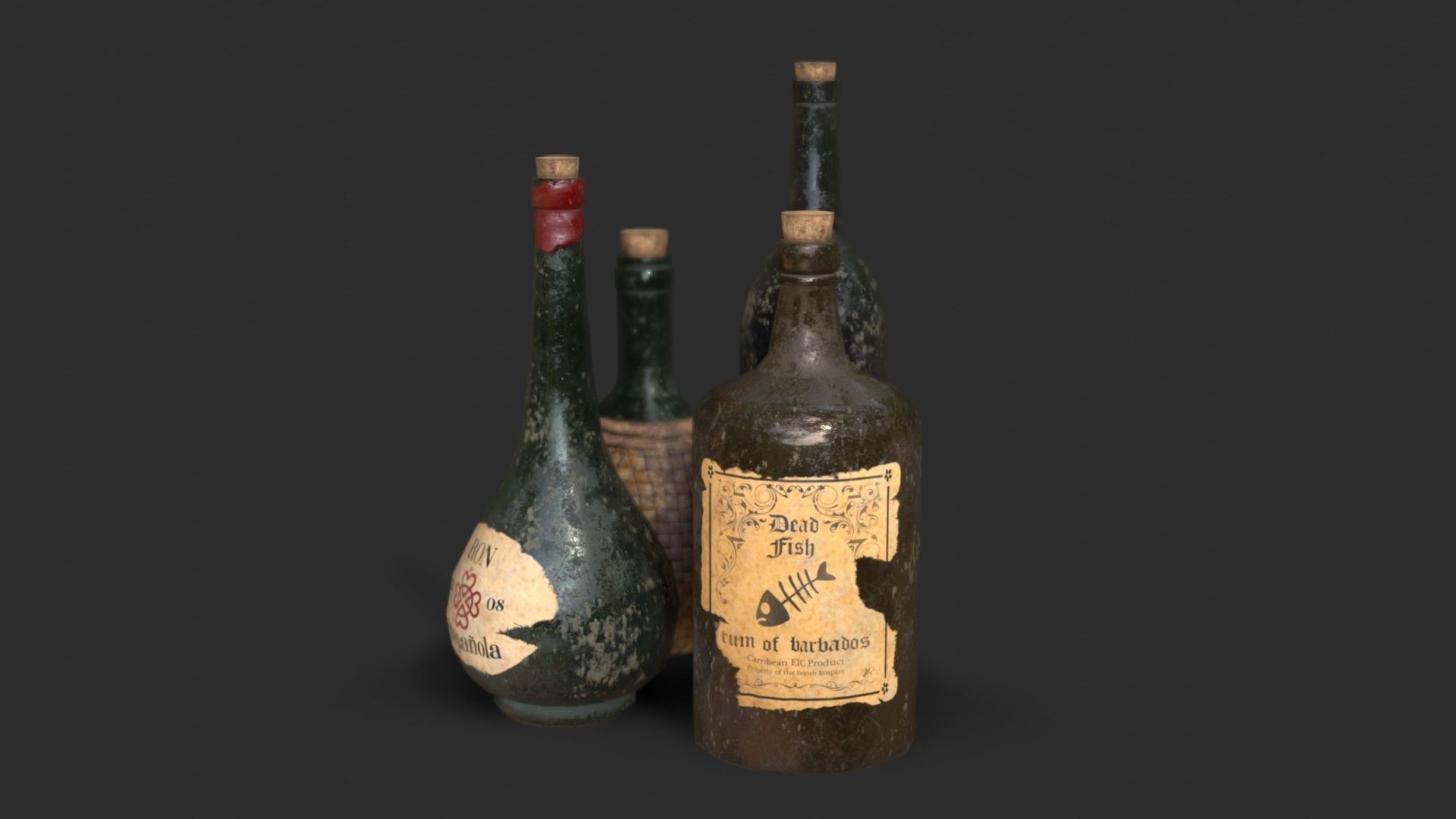 Old Rum Bottles Low-poly 3D model_2