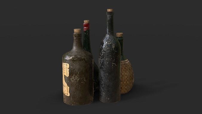 Old Rum Bottles Low-poly 3D model 5