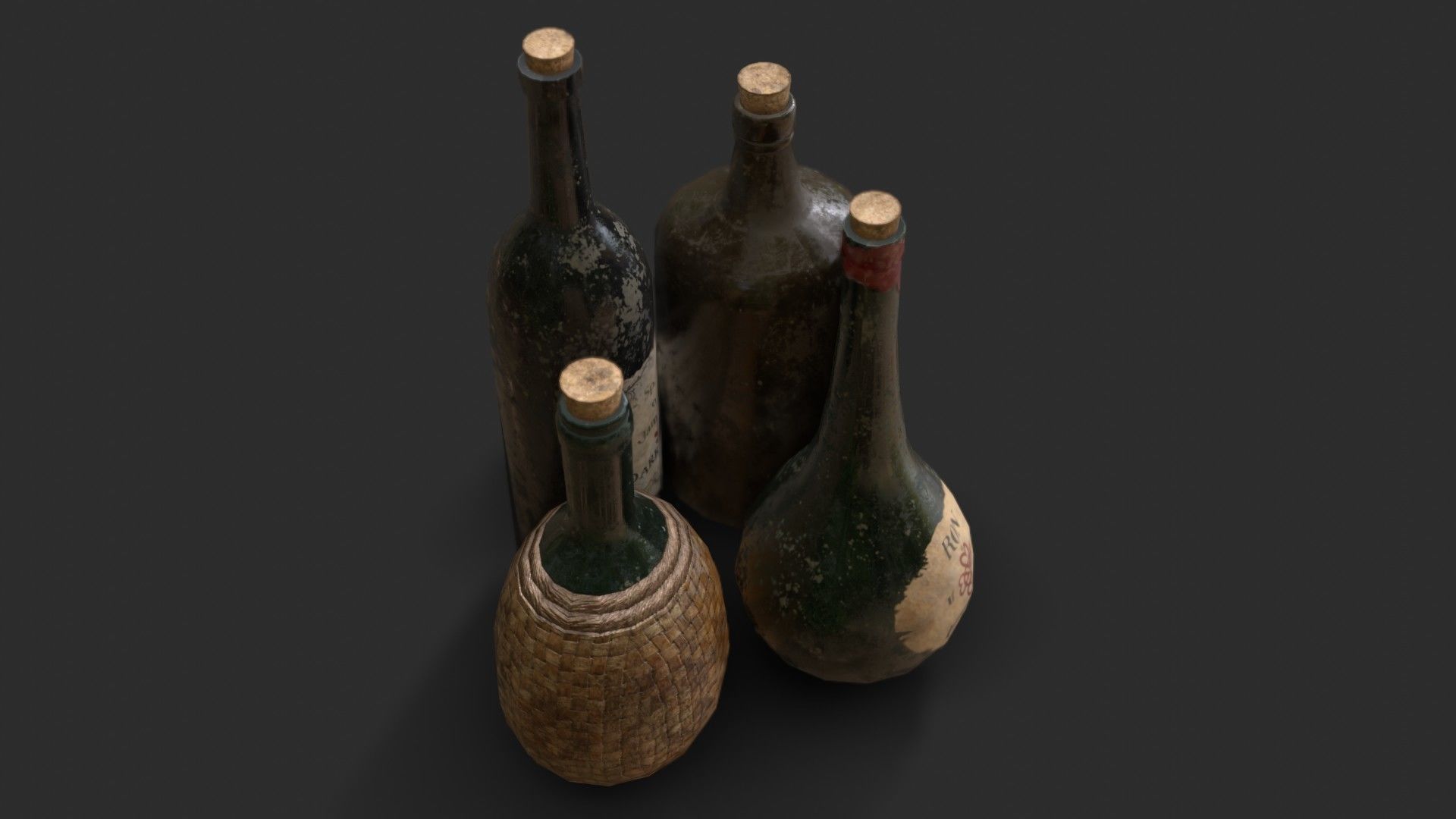 Old Rum Bottles Low-poly 3D model_13