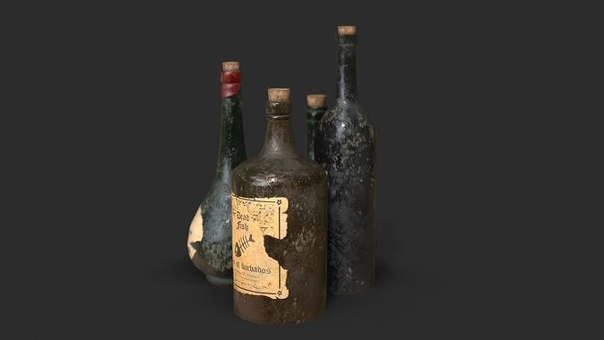Old Rum Bottles Low-poly 3D model 4