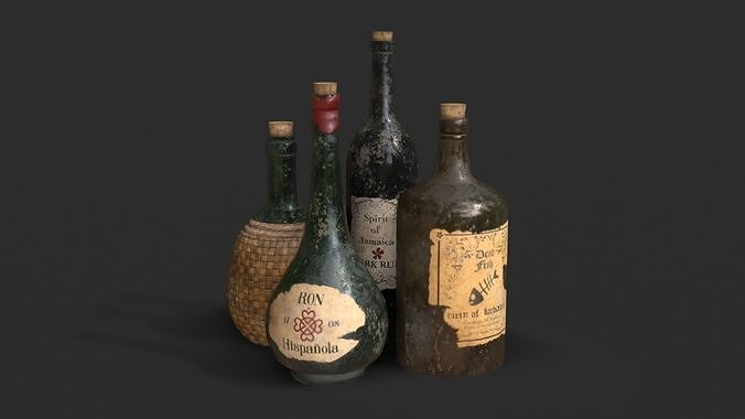 Old Rum Bottles Low-poly 3D model 2