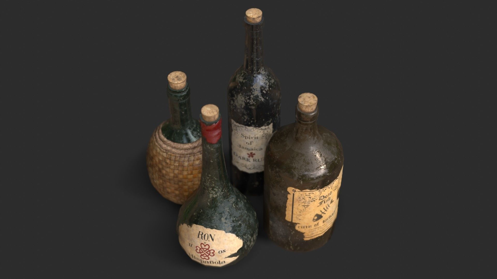 Old Rum Bottles Low-poly 3D model_10