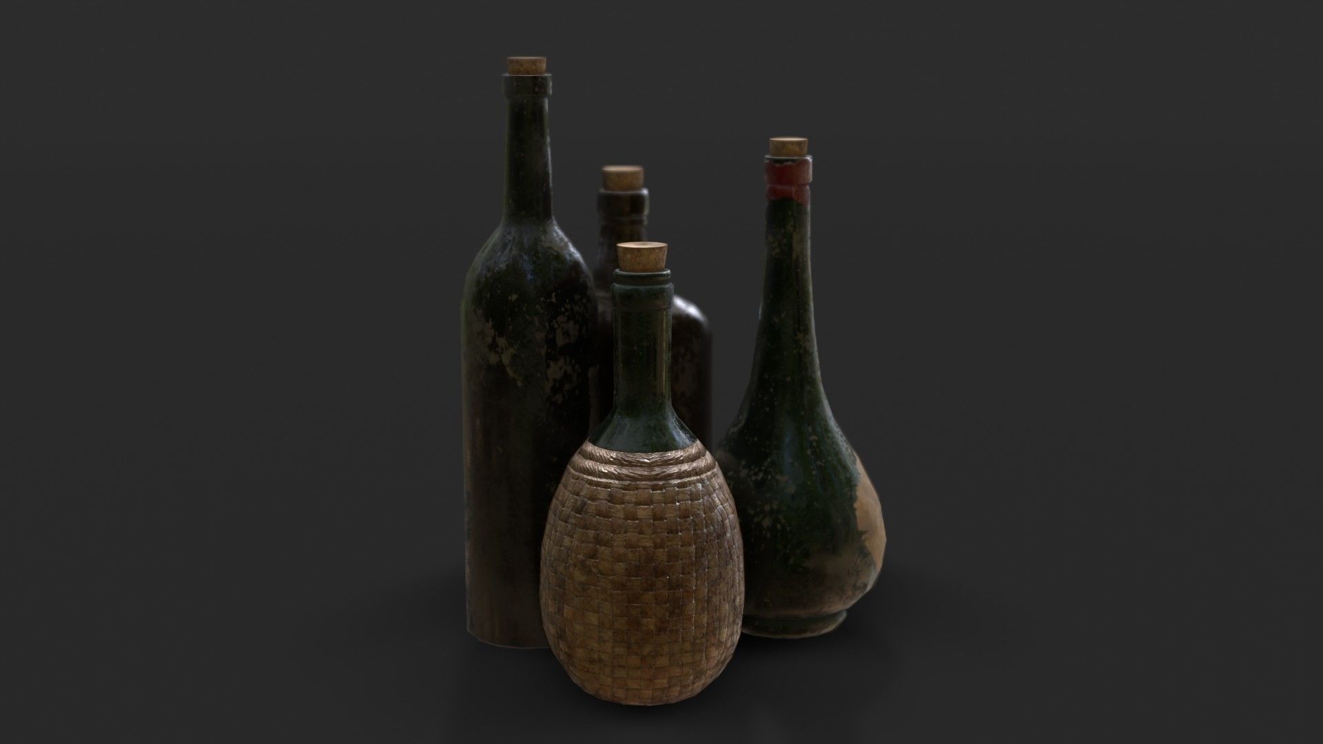 Old Rum Bottles Low-poly 3D model_7