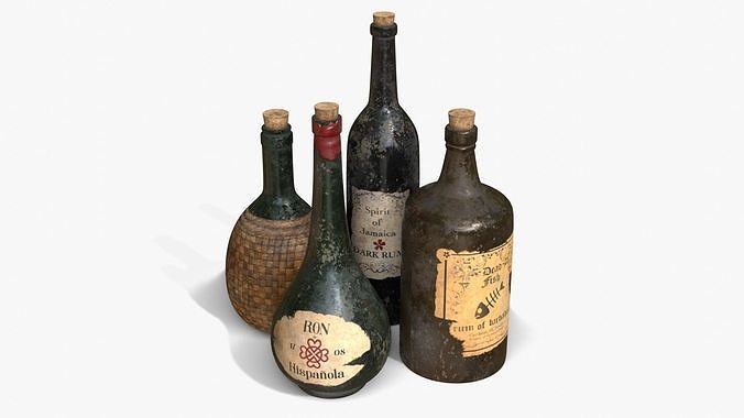 Old Rum Bottles Low-poly 3D model