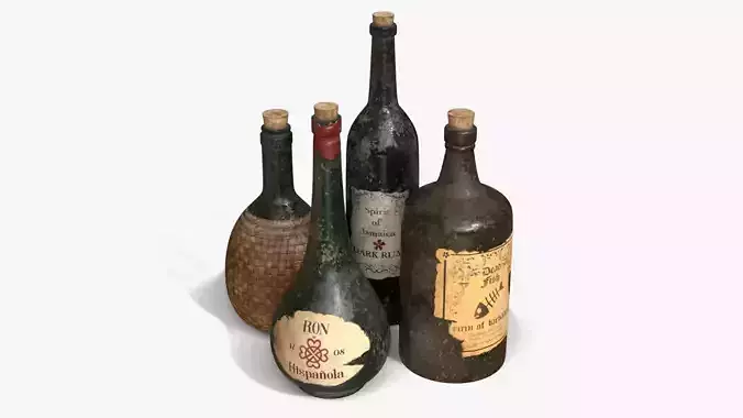 Old Rum Bottles Low-poly 3D model