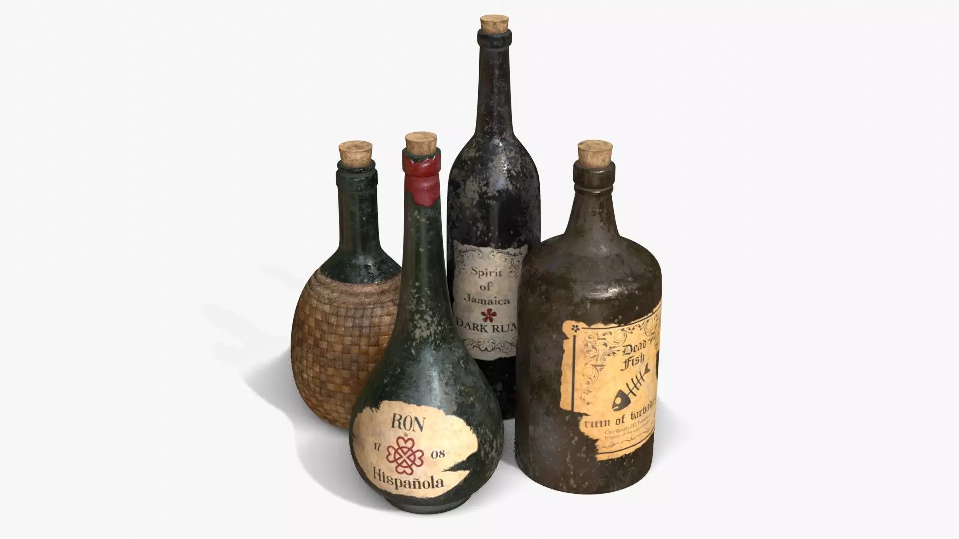 Old Rum Bottles Low-poly 3D model_0