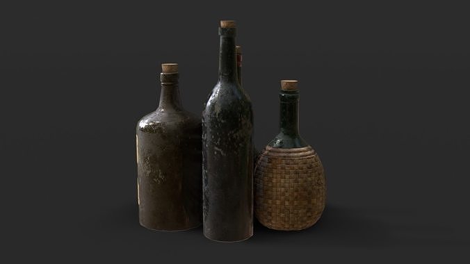 Old Rum Bottles Low-poly 3D model 6