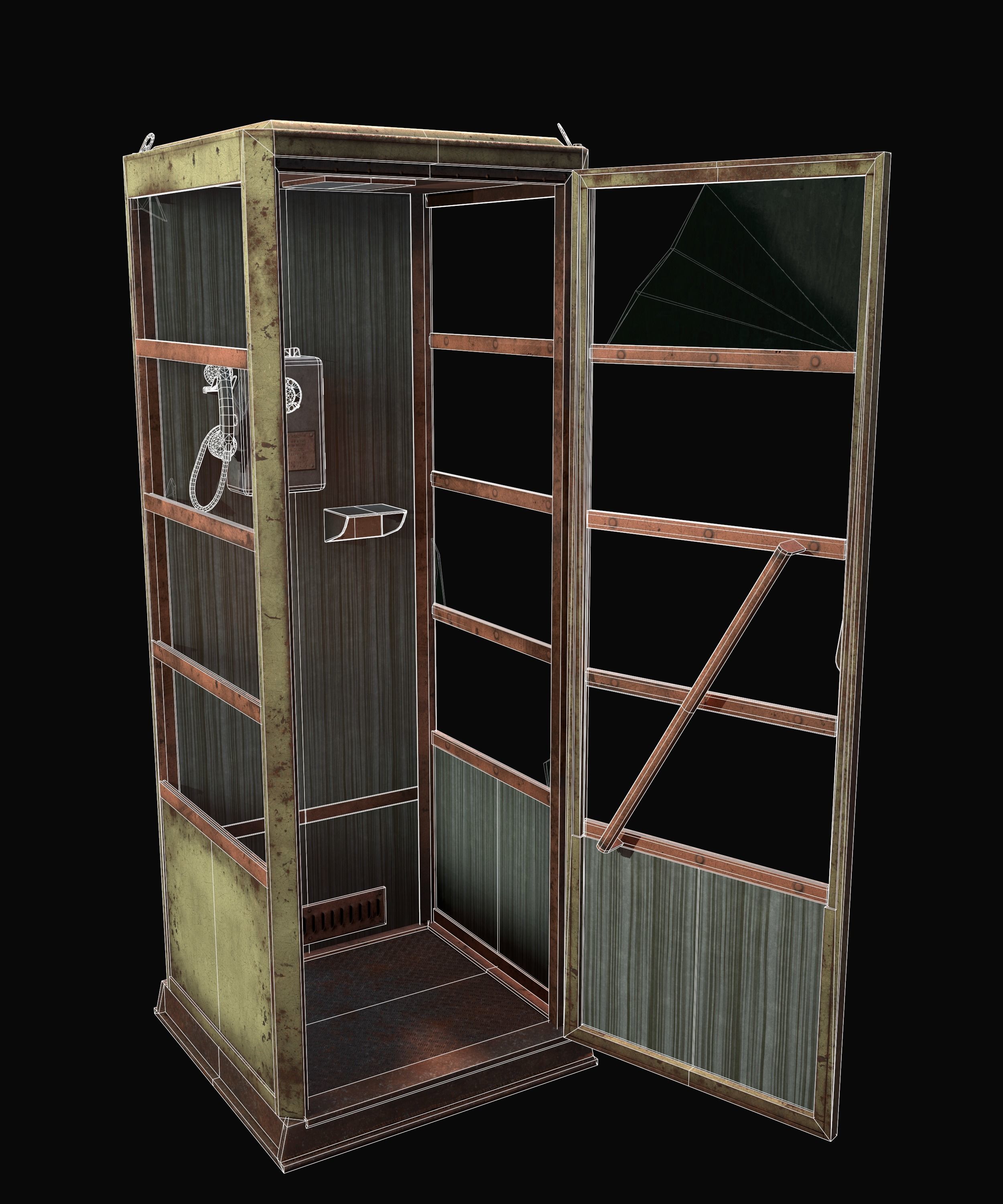 Soviet phone booth Game Ready PBR Low-poly 3D model_11