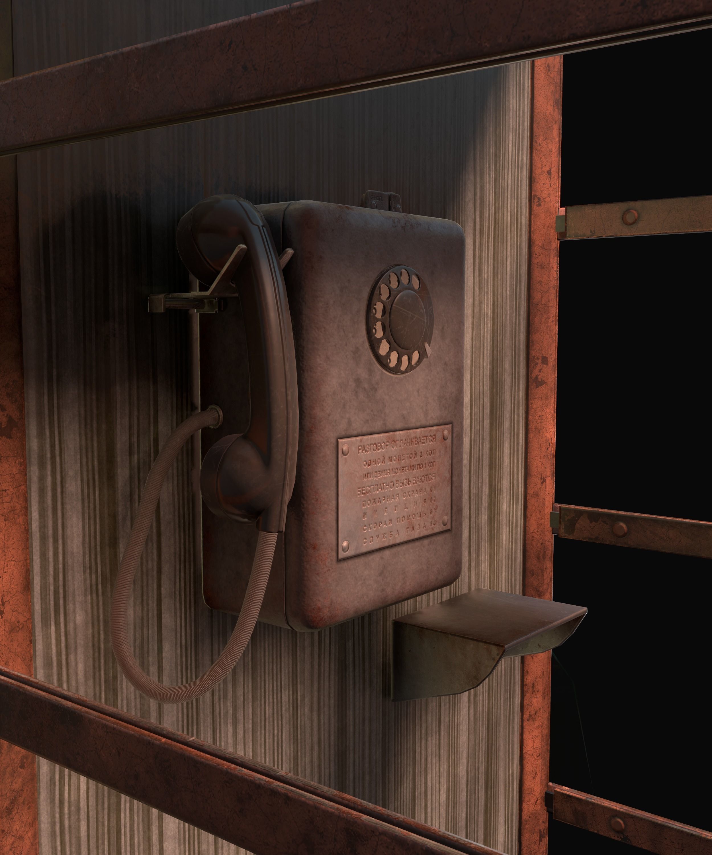 Soviet phone booth Game Ready PBR Low-poly 3D model_9
