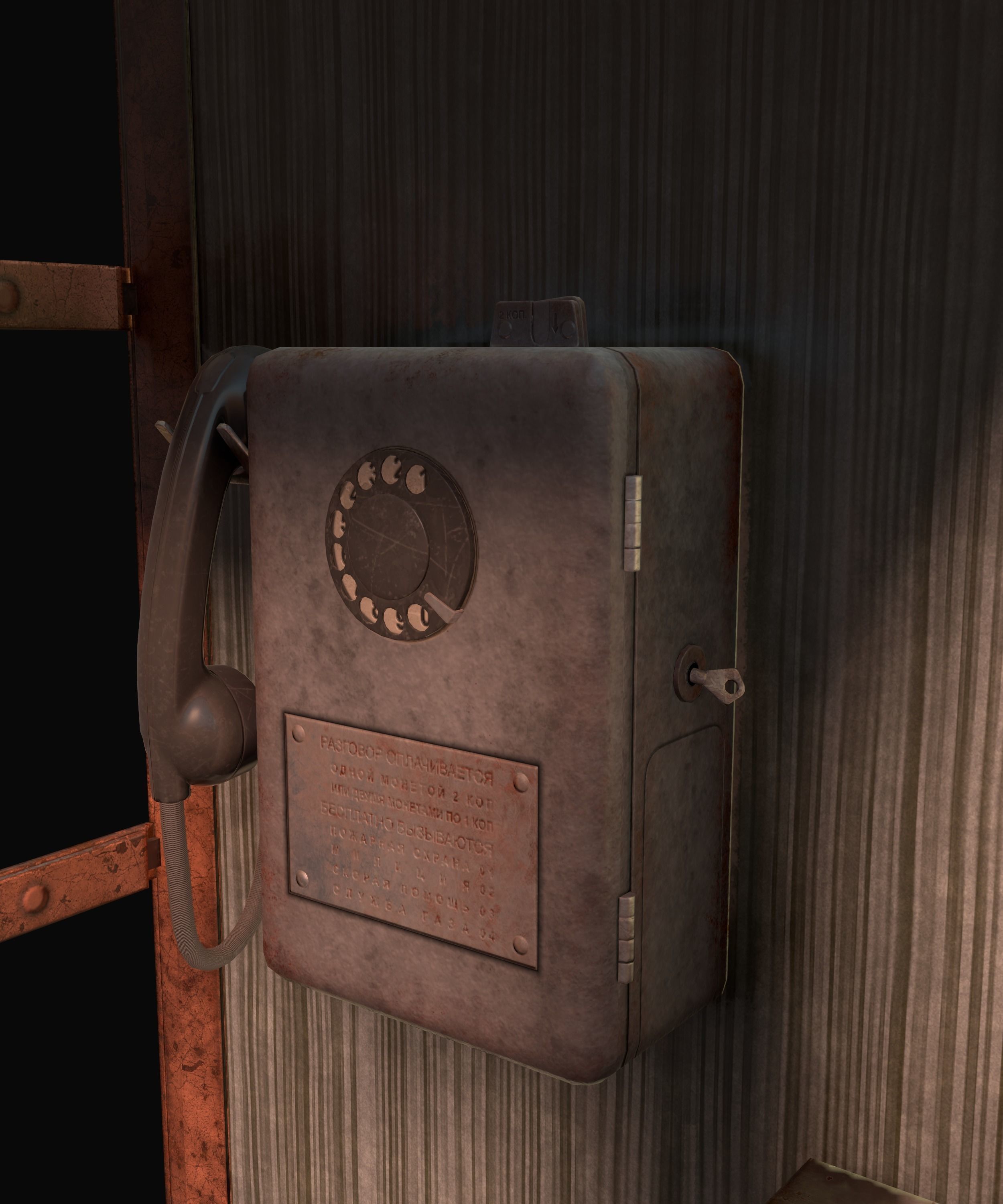 Soviet phone booth Game Ready PBR Low-poly 3D model_10